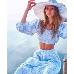 NWT LoveShackFancy Blue Floral Print Top